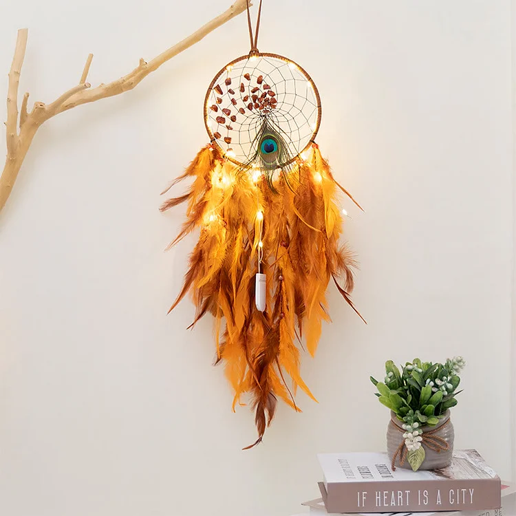 Olivenorma Red Agate Turquoise Peacock Feather Dream Catcher