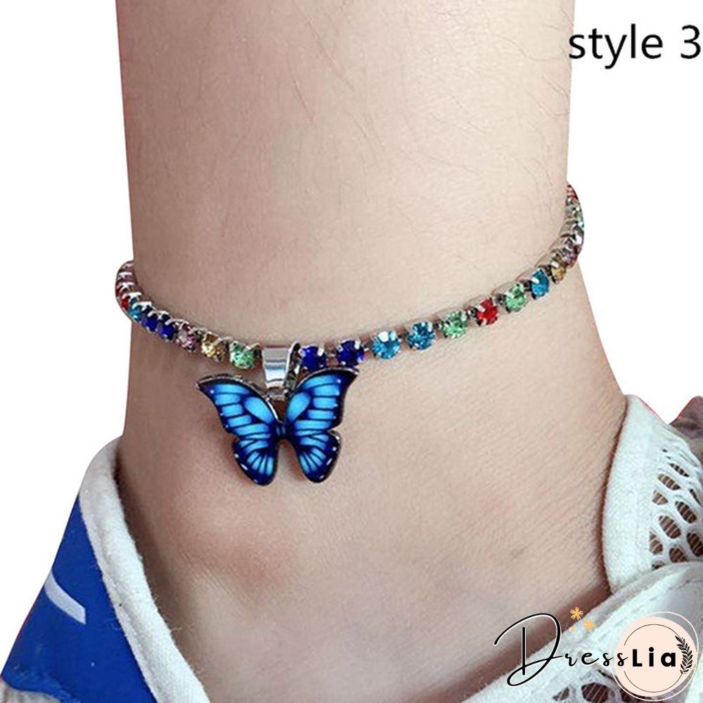 Style Butterfly Pendant Anklet for Women Beach Foot Jewelry Crystal Chain Anklets Bracelet