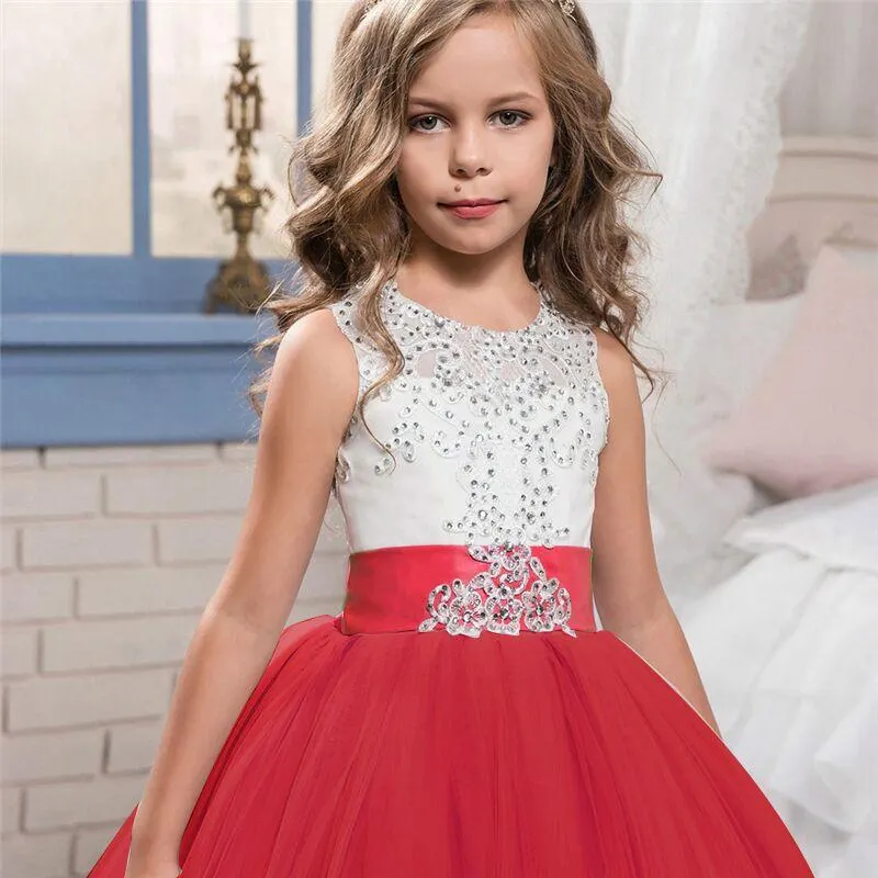 Girl Dress Bridesmaid Pageant Gown Dress Girl Kids Dresses for Girls Teenager 10 12 14 Years Party Wedding Lace Children Clothes