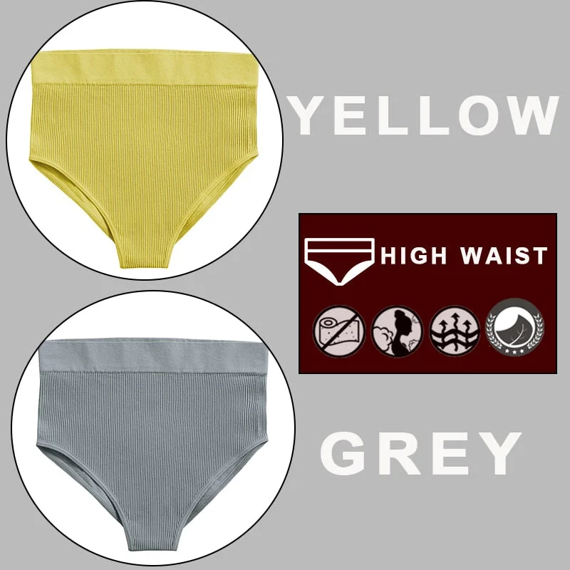 FINETOO 2PCS/Set Sexy Women Panties Underwear 10 Solid Colors Underpants For Girls High Waist Bodyshaper Briefs Seamless Pantys