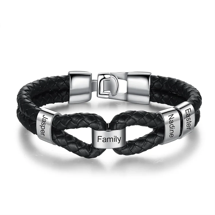 Pulsera Cuero Trenzado 4 Nombres Personalizados Hombre