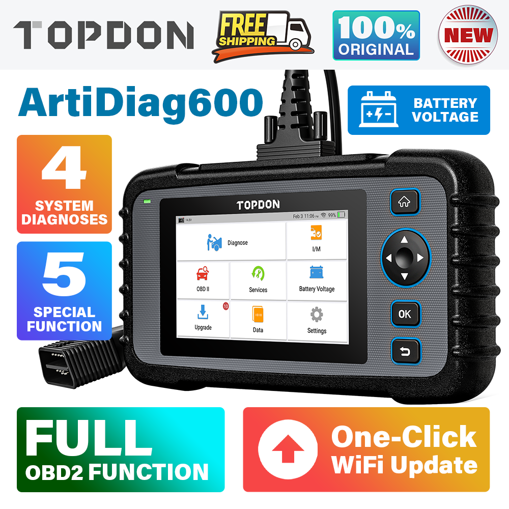 TOPDON ArtiDiag600S OBD2 Scanner Engine ABS SRS SAS AT TPMS EPB Diagnostic  Tool