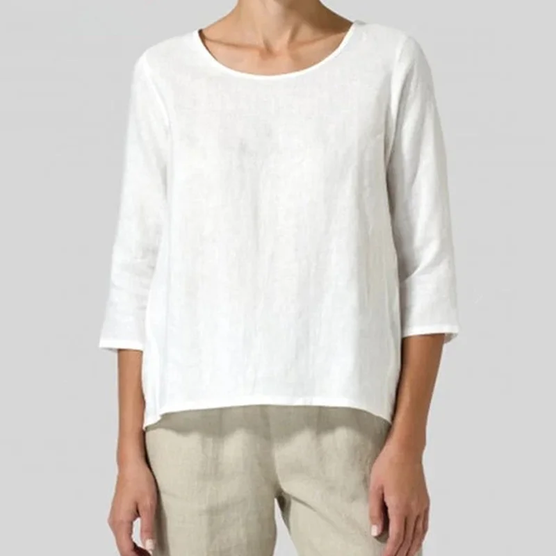 ⚡NEW SEASON⚡Casual 3/4 Sleeve Loose Cotton  Linen T-Shirt