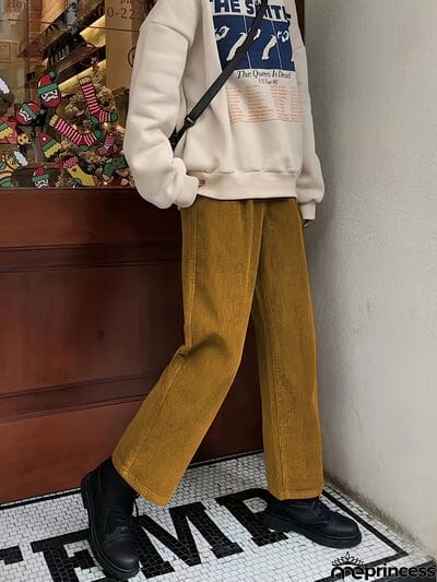 Corduroy High Waist Cropped Straight Pants