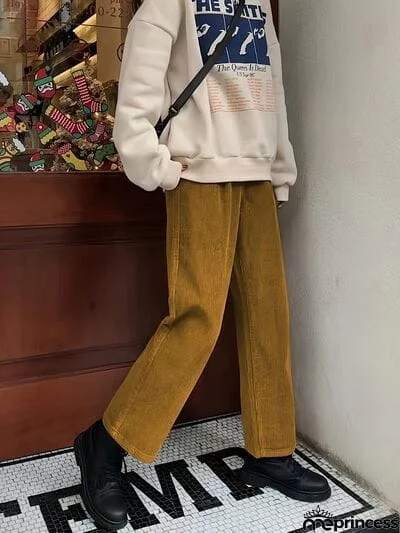 Corduroy High Waist Cropped Straight Pants
