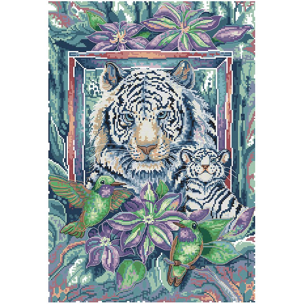 

36*50CM 14CT Stamped Cross Stitch - White Tigers, 501 Original