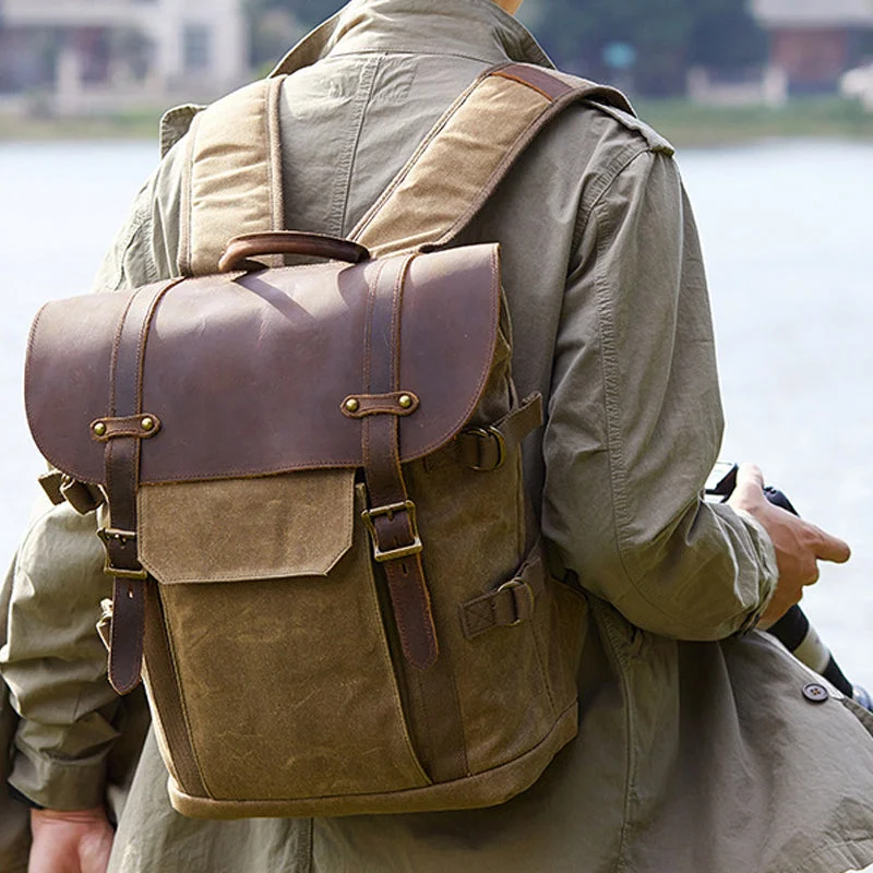 DSLR Camera Backpack Oil Waxed Waterproof Canvas Camera Backpack Waterproof Backpack