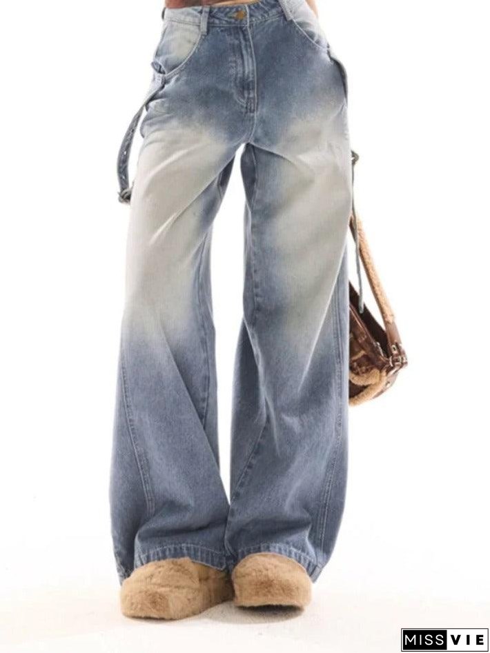 Vintage Wash Belted Decor Boyfriend Jeans