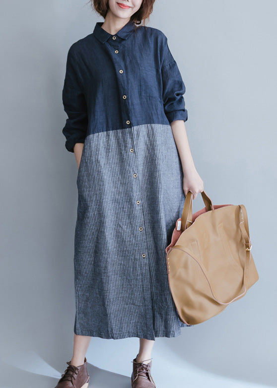 VCSHOES patchwork cotton Wardrobes Fitted Work blue striped cotton robes Dress spring