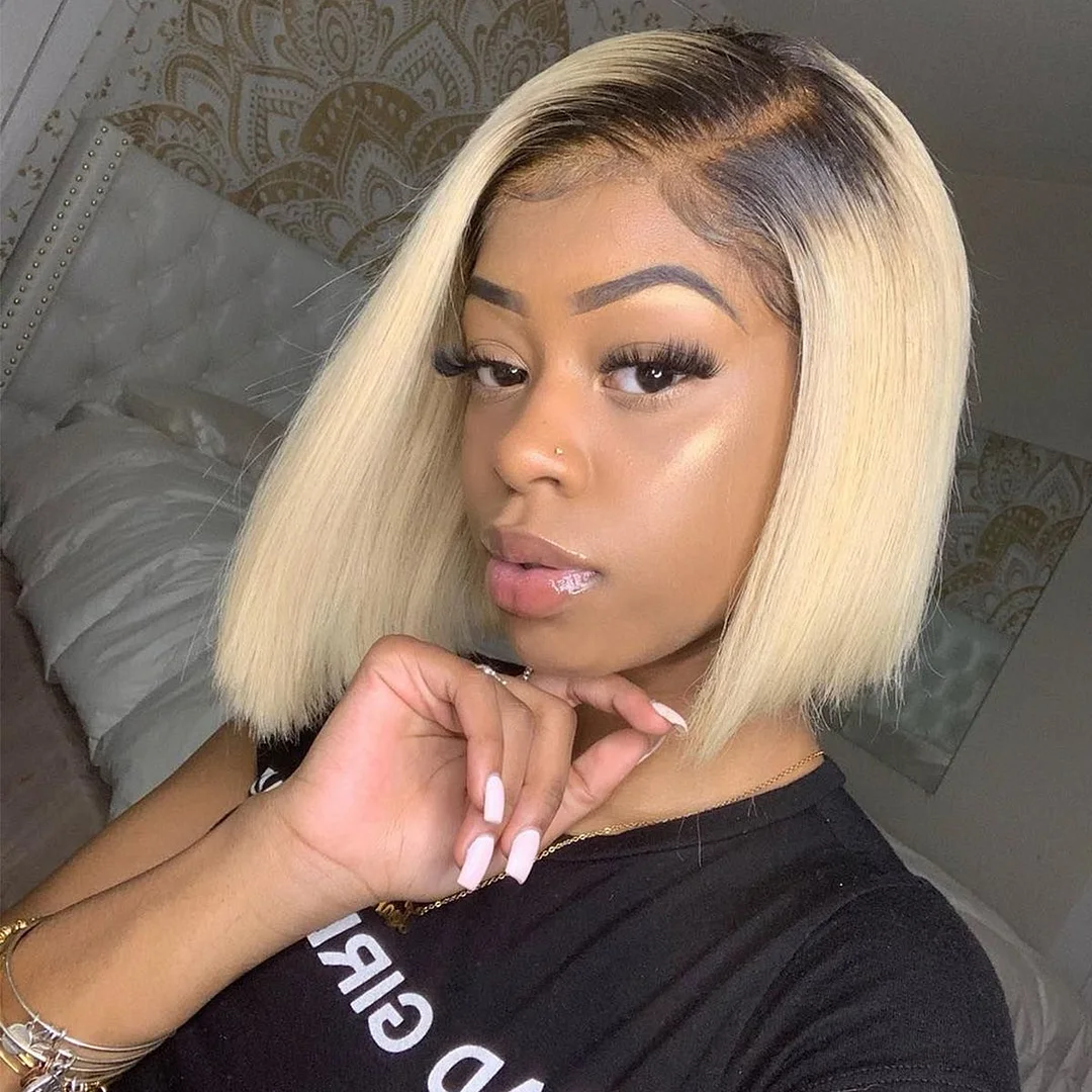 Jewtribute Hair®|Blonde Short Bob Wigs Brazilian Straight Wig 