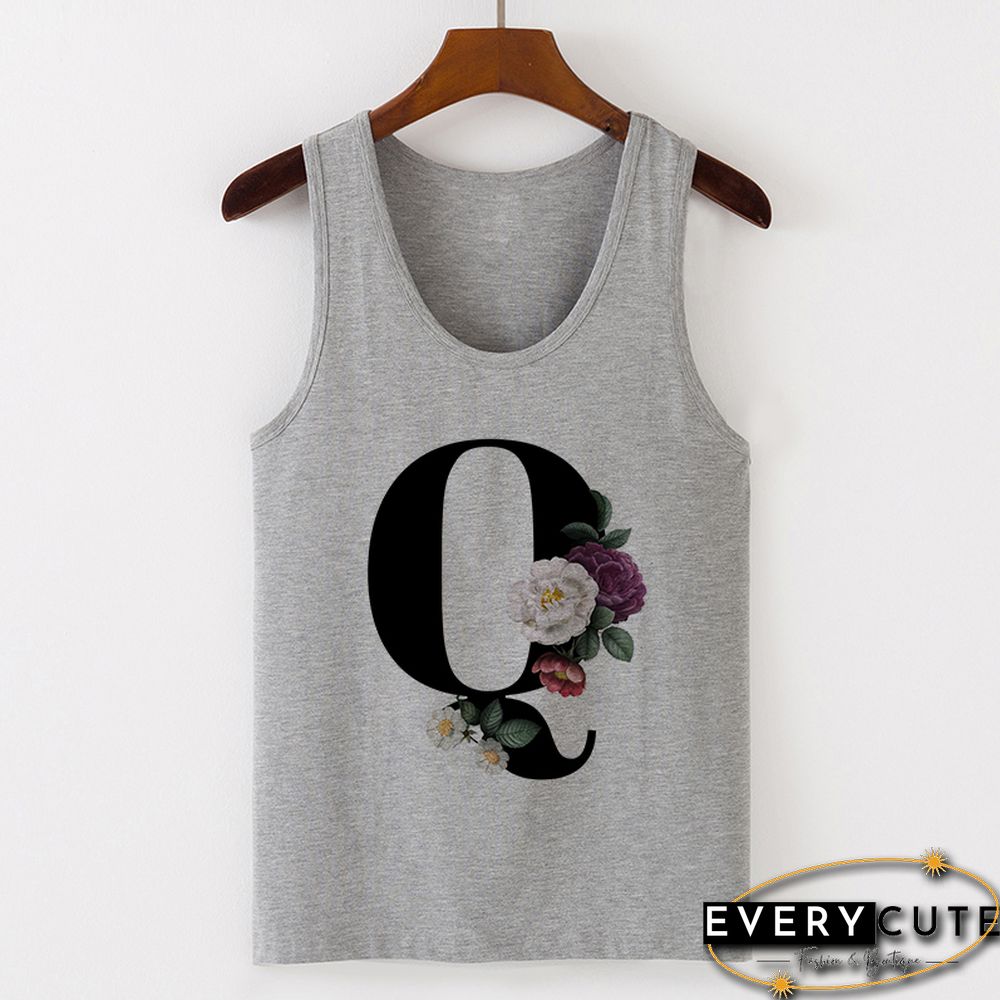 Summer Alphabet Print Camisole Sexy Tank Tops Vest Women Tee Shirt Sleeveless Gray Female