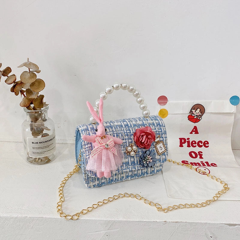 Kid’S Cotton Flower Cute Square Flip Cover Crossbody Bag