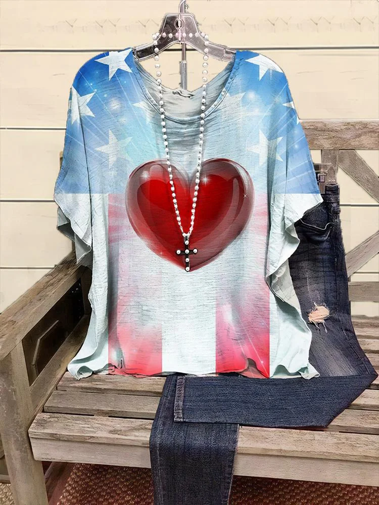 Women's Fashion Love Print Round Neck Half-sleeve T-shirt