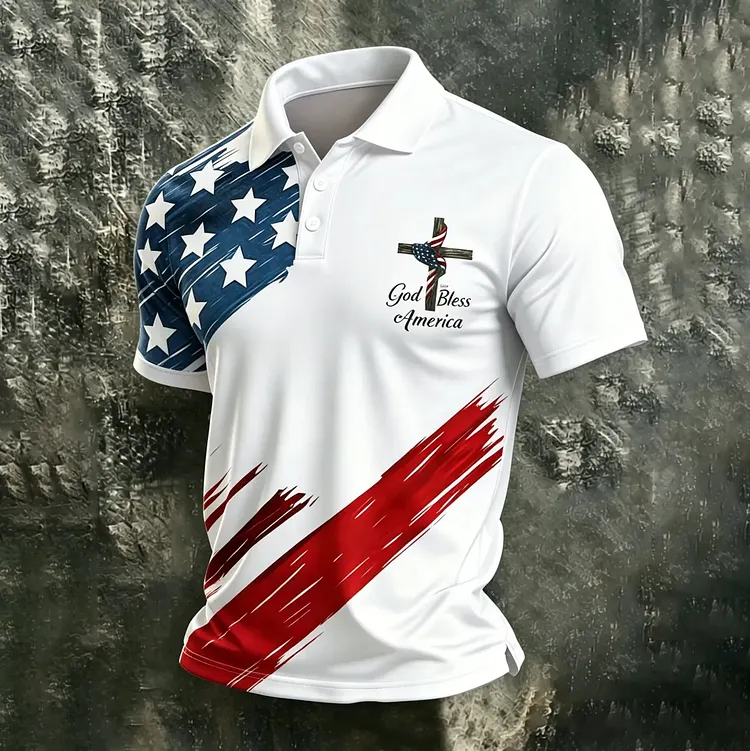 Men's Faith Flag Design Printed Polo Shirt