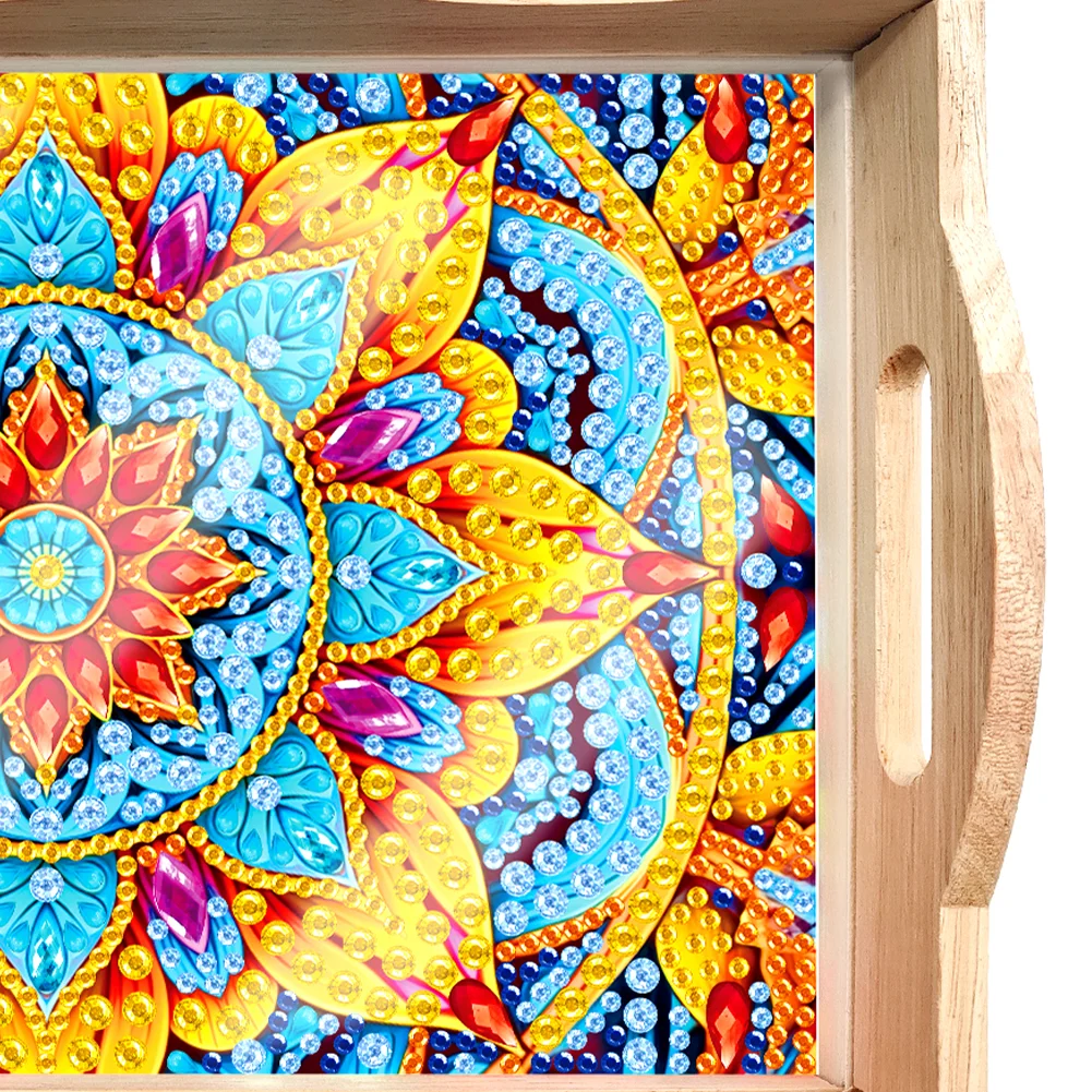 DIY Mandala Diamond Painting Decorative Trays with Handle Coffee Table Tray for Serving Food