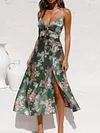 Floral Printed Empire Condole Belt Midi Dress
