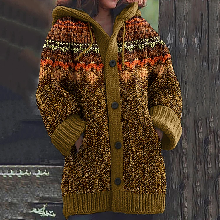 Women's Chunky Ethnic Geometric Pattern Cardigan Sweater