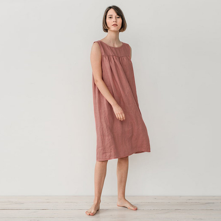 Round Neck Sleeveless Linen Nightgown-ChouChouHome
