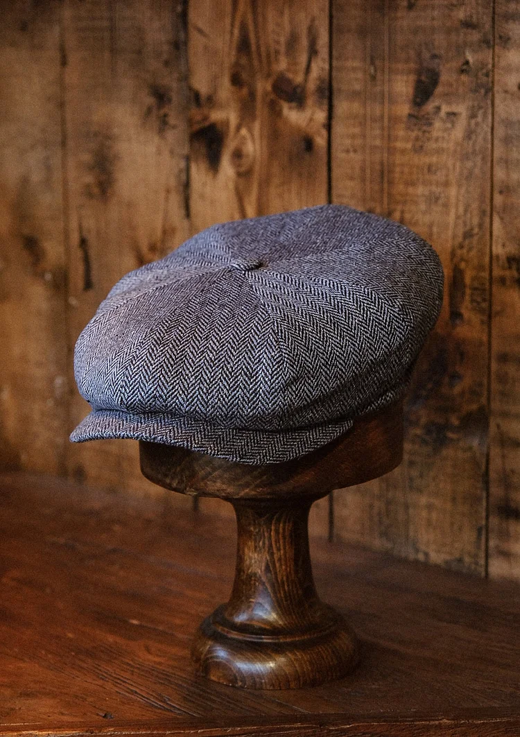 Ridgmount Baker Boy - (Narrow Width)  Blue & Grey Herringbone Pure Silk