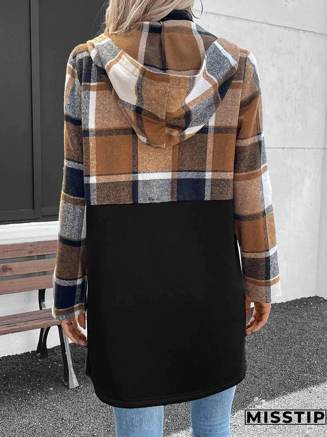 Plaid Zip Up Long Sleeve Hooded Outerwear