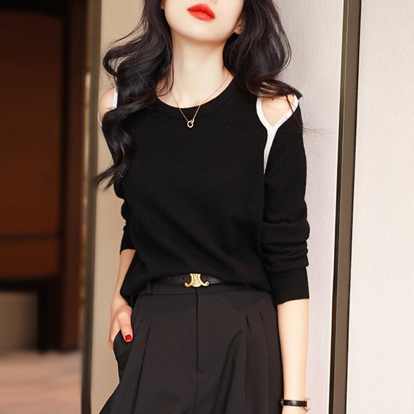 Black Casual Cold Shoulder Cotton-Blend Shirts & Tops