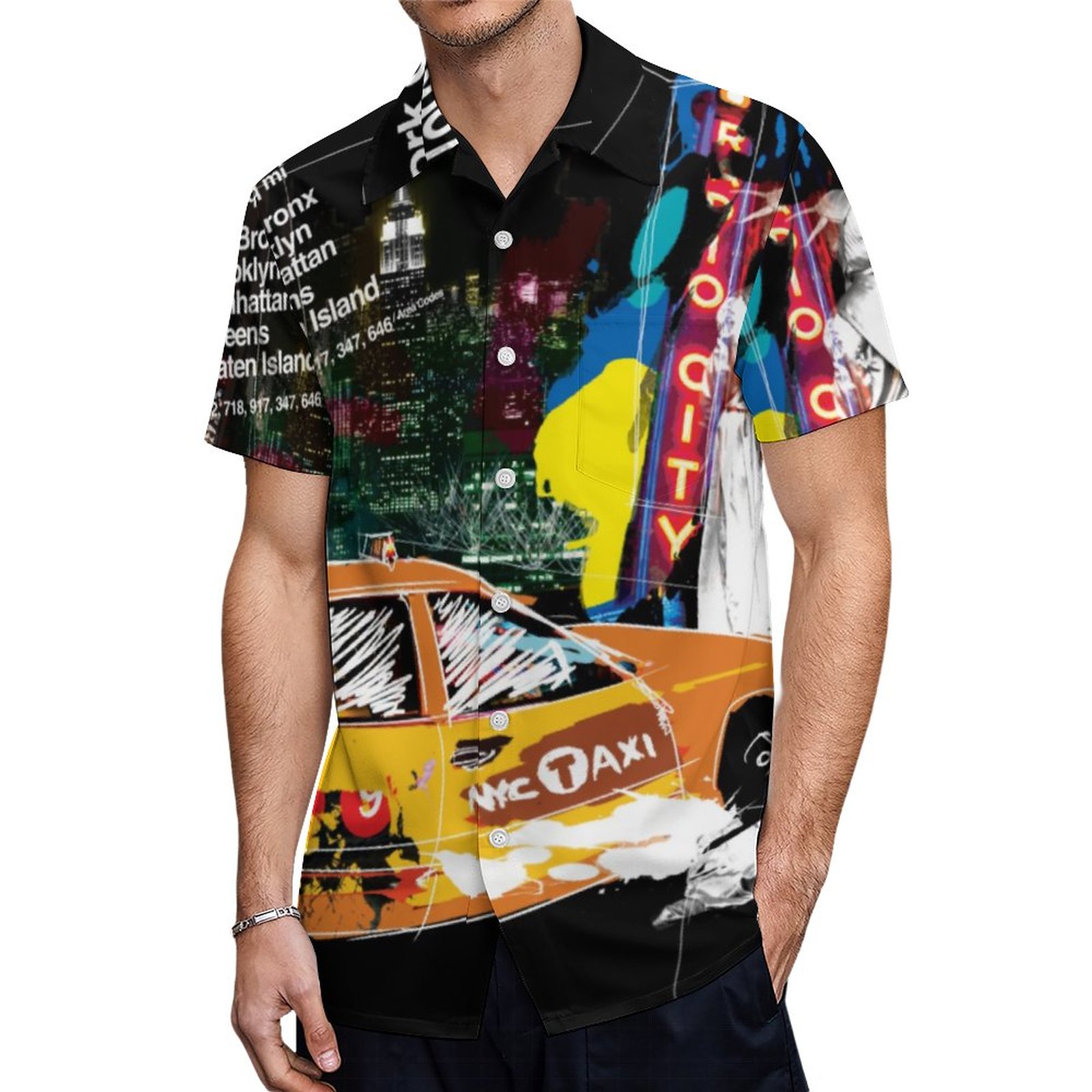 Metro New York City Hawaiian Shirt Mens Button Down Plus Size Tropical Hawaii Beach Shirts
