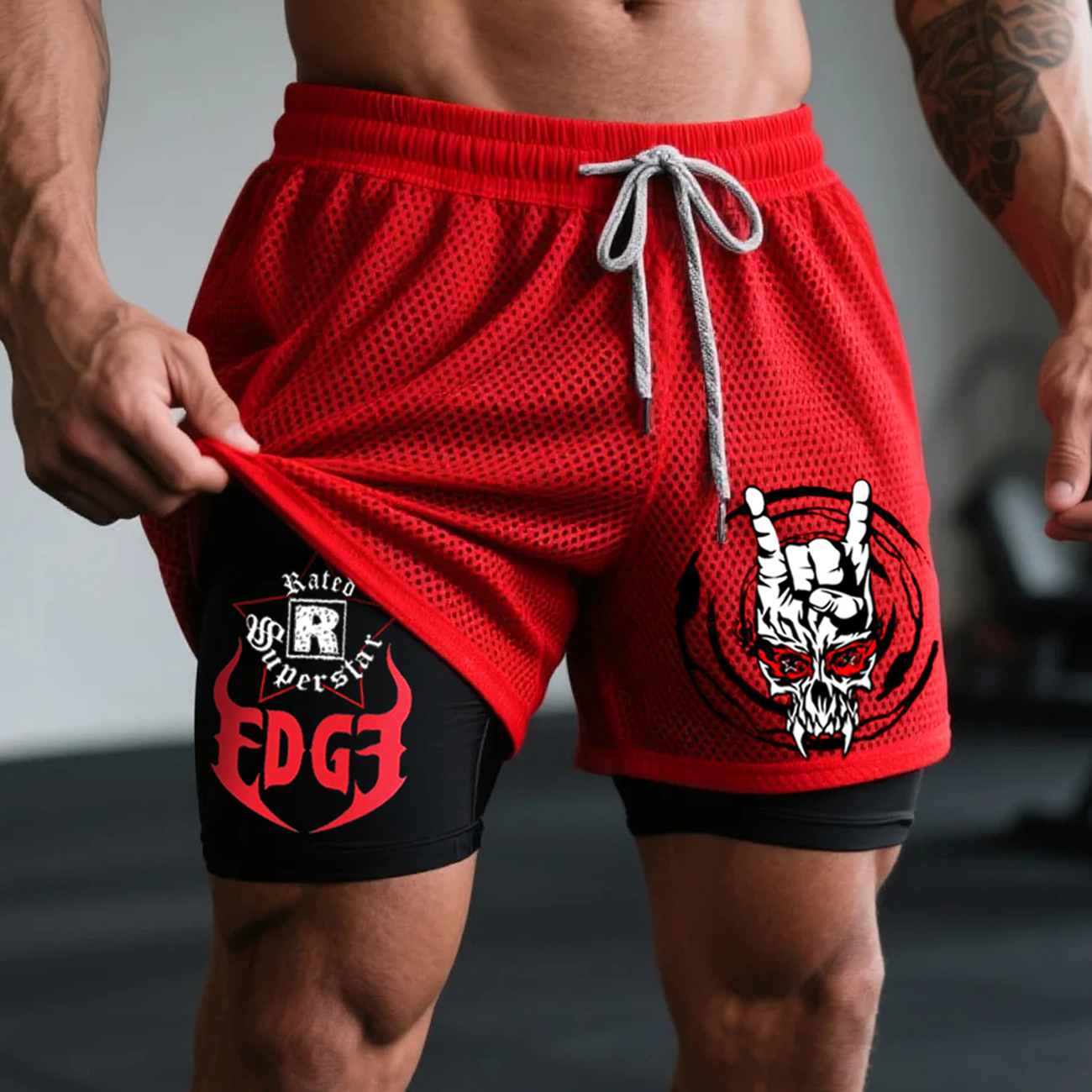 Fitness Double Mesh Shorts Daily Basic Shorts Wrestling Fighting Print Double Layer Shorts / TECHWEAR CLUB / Techwear