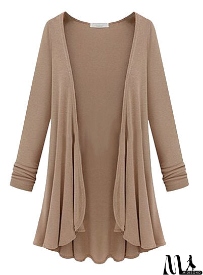 MidiSono - Long Sleeve Draped Open Front Cardigan Top