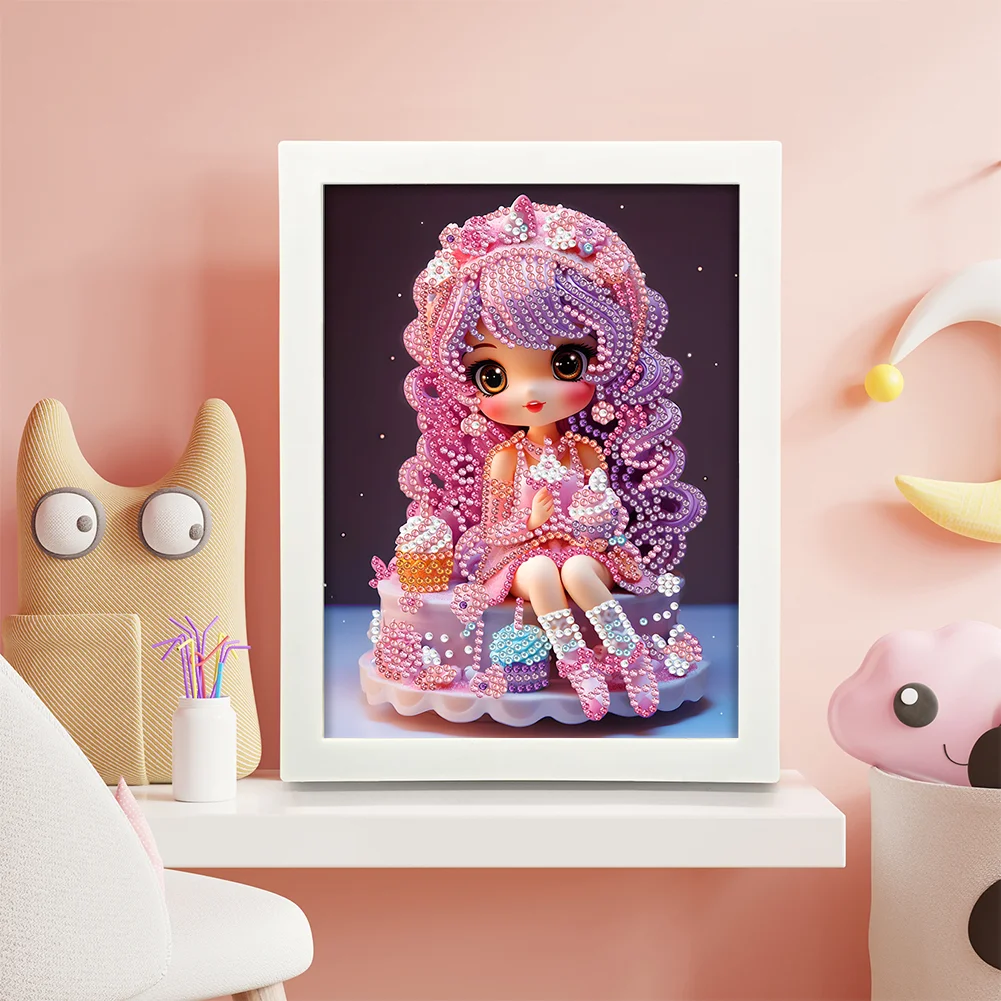 Diamond Painting - Partial Crystal Rhinestone Drill - Cartoon Girl(Canvas|15*20cm)【with Plastic Frame】