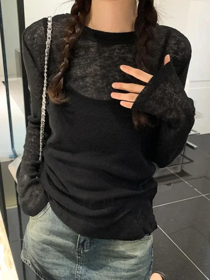 Brownm Solid Color Thin Long Sleeve Knit