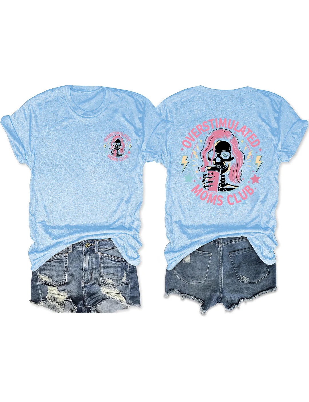 Skeleton Overstimulated Mom Club T-shirt