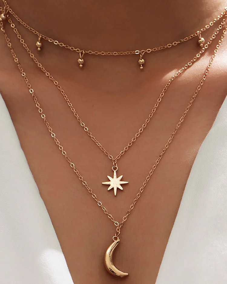 Star & Moon Pattern Layered Chain Necklace P8456117071