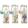 3Pcs DIY Pearl Painting Cross and Flowers Bookmark with Butterfly Pendant Home Office Supplies Gift for Book Lovers