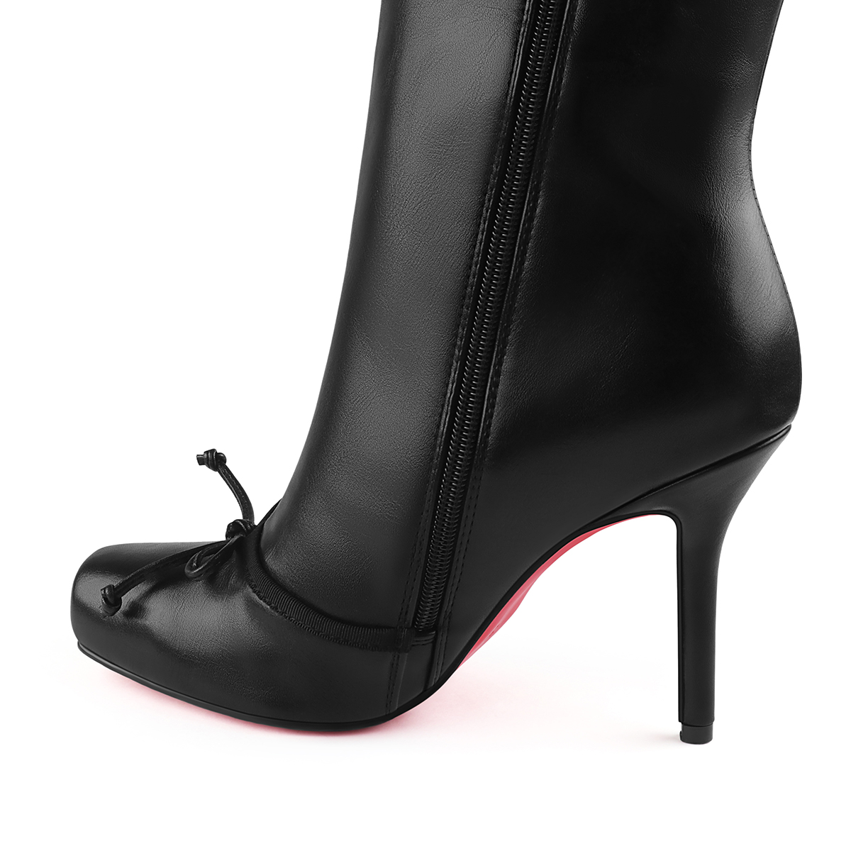 100mm Women's Knee Boots Red Bottom Matte Bowknot Knee Boots-MERUMOTE