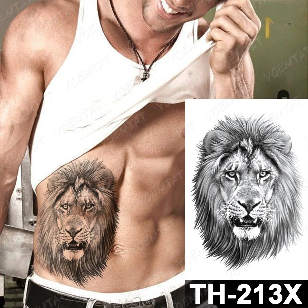 Sdrawing Temporary Tattoo Sticker Old School Lion Wolf Flash Tatto Triangle Geometry Body Art Arm Fake Tatoo Men Women
