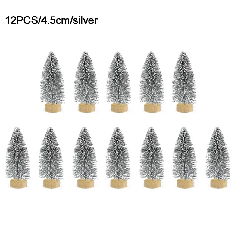12pcs Mini Christmas Tree Pine Tree DIY Christmas Decorations For Home Table Navidad Xmas Ornaments New Year Decor Kids Gift
