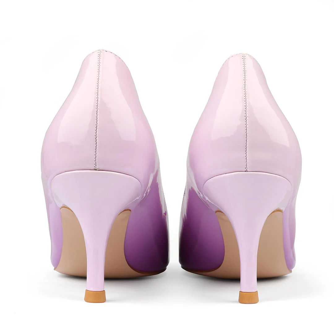 60mm Pointed Toe Kitten Heels Daily Gradient Colors Patent Pumps for Women-MERUMOTE
