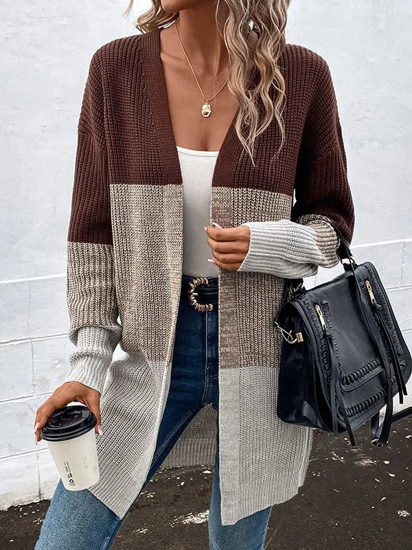 Contrast Color Long Sleeves Roomy Cardigan