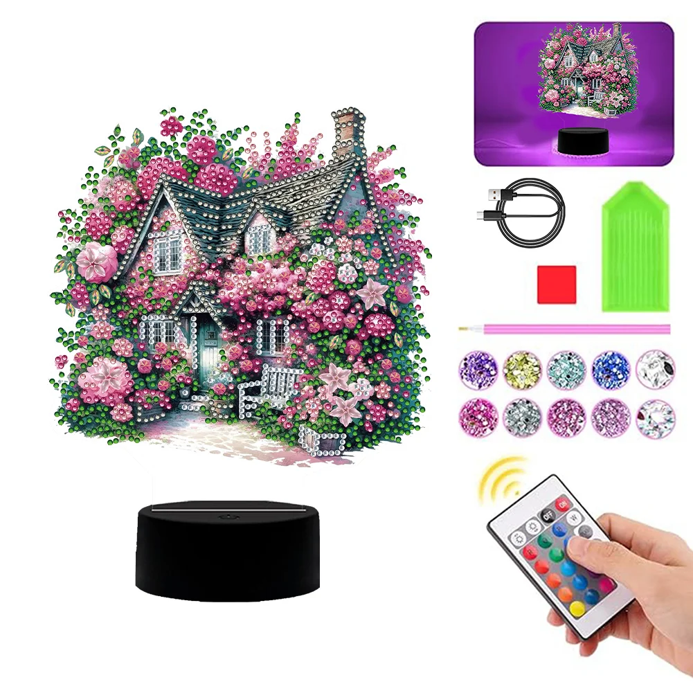 5D DIY Flower House Diamond Painting Night Light Diamond Art Lamp Home Decor