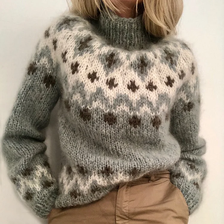 Vintage Cross Jacquard Loose Turtleneck Sweater