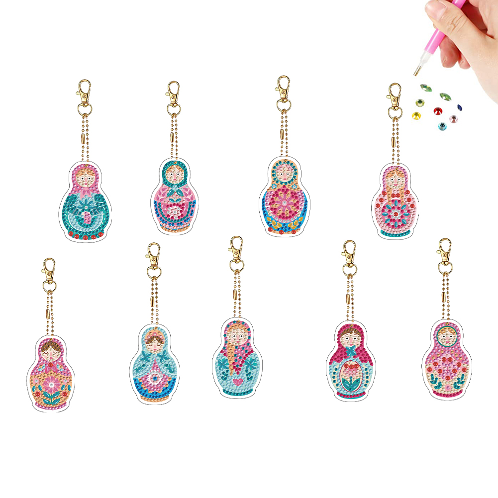 Double Sided Special Shape Russian Dolls Diamond Painting Keychain for Beginners