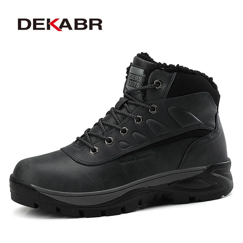 DEKABR Men High Quality Genuine Leather Boots Male Winter Casual Motorcycle Ankle Boots Men Lace-Up Boots Fashion Men Boots
