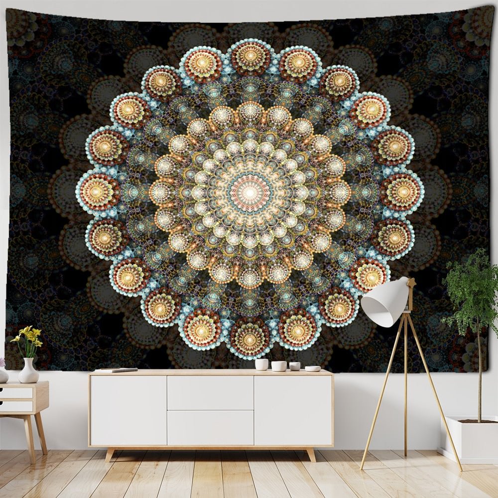 Mandala Pattern Tapestry Psychedelic Tai Chi Wall Hanging Dark Hippie Aesthetics Room Dormitory Living Home Decor