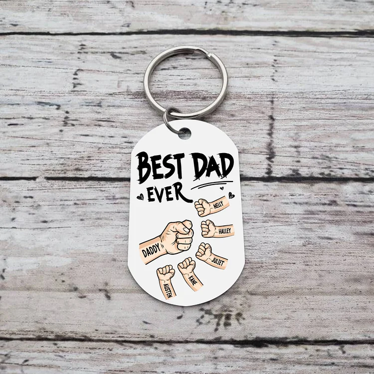 Personalized 6 Names Keychain Custom Fist Bump Keychain Father's Day Gift - Best Dad Ever