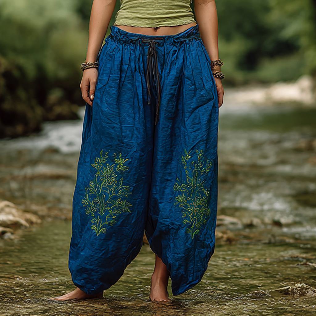 Bohemian Women's Printed Linen Resort Casual Pants