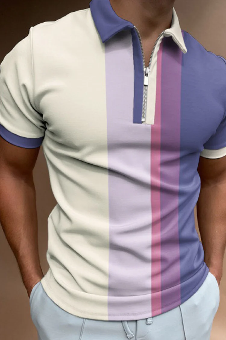 Tiboyz Fashion Colorblock Casual Short Sleeve Polo Shirt