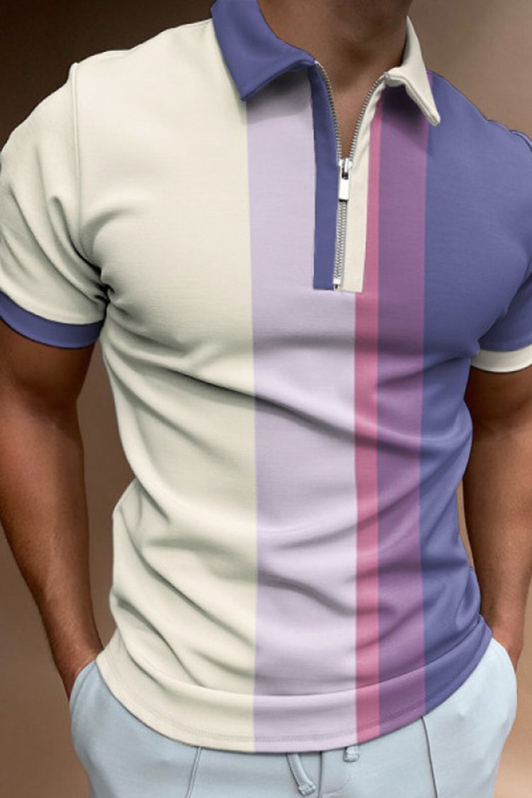 Tiboyz Fashion Colorblock Casual Short Sleeve Polo Shirt