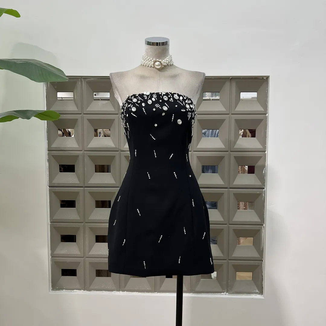 Brownm High-End Famous Yuan Qianjin Charming Exquisite Pure Hand Nail Beaded Tectored Dress Light Luxury Dress Waist