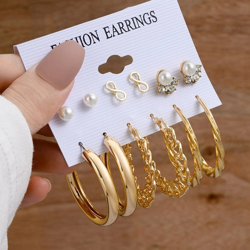 Hot Sale Retro Gold Geometric Ladies Earrings Set Fashion Pearl Earrings Earrings Diamond