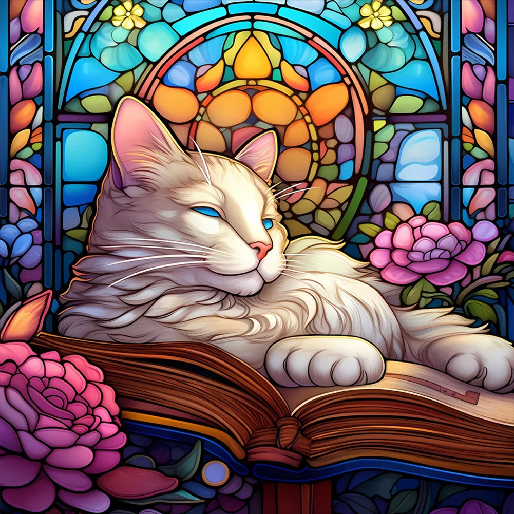 Full Round Diamond Painting - A Cat Reading A Book(30*30cm)